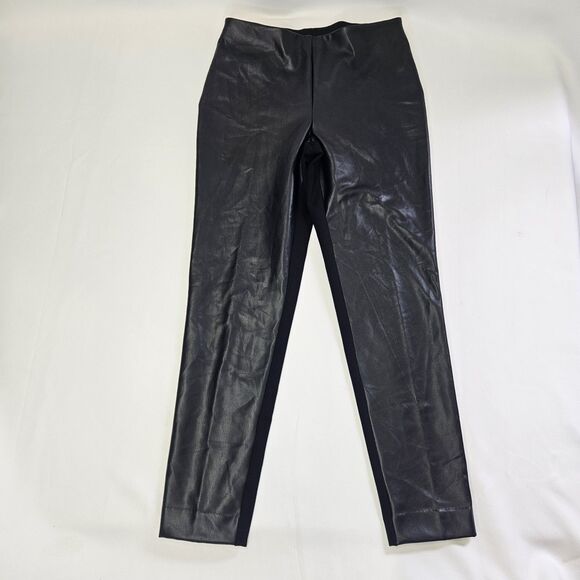 Anne Klein Womens Small Pants Front Faux Leather Black Slim Ankle Pull On Dress - Picture 1 of 10